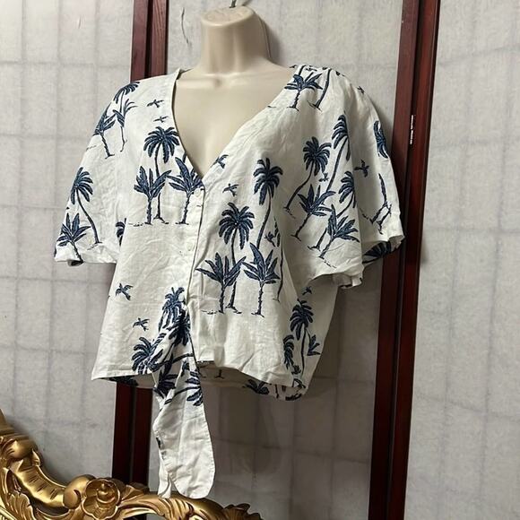 DESMOND &‎ DEMPSEY X H&M LINEN BLEND KNOT FRONT BLOUSE SIZE S - Picture 3 of 4